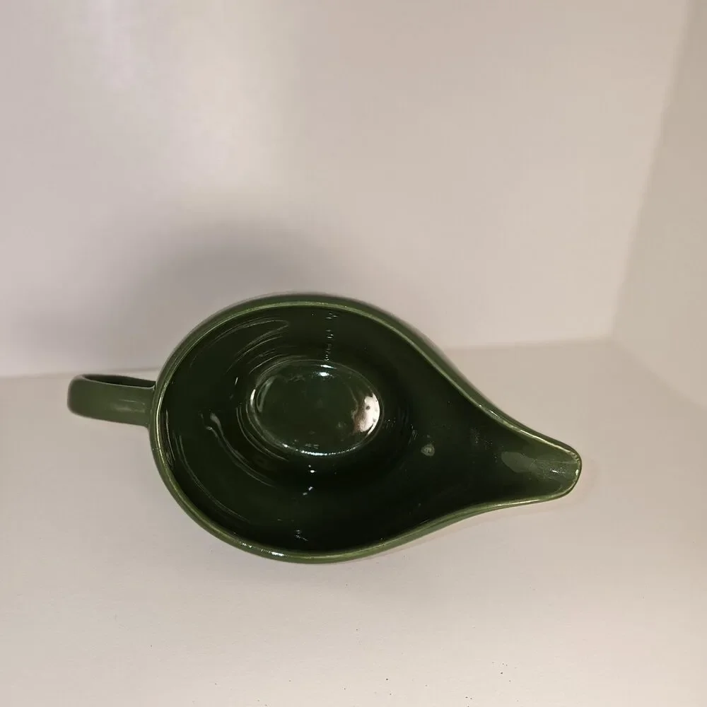 Vintage Green Ceramic Gravy Boat | Mid-Century Farmhouse Serving Dish